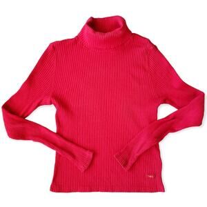 l.e.i Vintage Y2K Turtleneck Sweater Hot Pink Ribbed Stretch Cotton McBling XL*